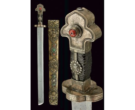 A sword dating: 19th Century provenance: Tibet Wide and strong, straight, single-edged blade with slight fuller and round tip