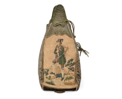 A small hunting handbag dating: circa 1800 provenance: Germany Of green Moroccan leather, the front and the rear surface made