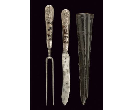 A fine hunting trousse dating: late 17th Century provenance: Germany Iron fork with two prongs of lozenge section, stamped "X