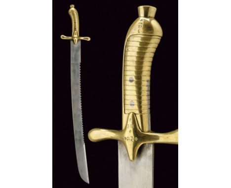 A Faschinenmesser short-sword with saw-back dating: 19th Century provenance: Germany Slightly curved, single -and false-edged