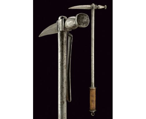 A war hammer dating: late 16th Century provenance: Germany Iron hammer; head with strong beak slightly bent toward the bottom