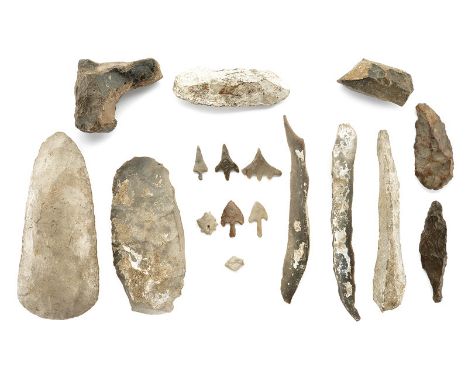 A lot of stone objects dating: Stone Age provenance: Europe Two large axe heads (length 17 and 20 cm); four small ones (8-12 