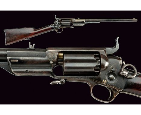 A Colt Model 1855 Revolving Carbine dating: third quarter of the 19th Century provenance: USA Round barrel, octagonal at the 
