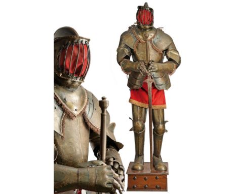 An armour dating: 19th Century provenance: Europe Full armour, metallic structure decorated with racemes; complete with helme