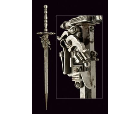 A dagger with flintlock gun dating: 19th Century provenance: Europe Cusp of triangular section, assembled on a long neck of r