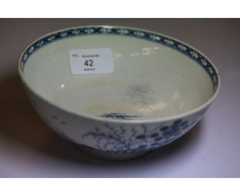 Worcester blue & white painted "Rock Strata Island" bowl, circa 1770, good condition