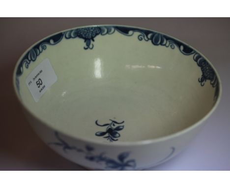 Worcester blue & white painted "Mansfield" pattern bowl, circa 1770, good condition