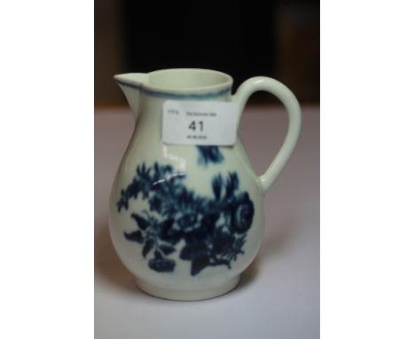 Worcester blue & white printed "Three Flowers" sparrow beak jug, circa 1775, small chip to inner spout