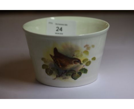 Royal Worcester "Wren" painted bowl of wooden pail design, painted by James Allen, date code for 1940, titled to base, good c