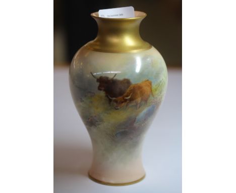 Royal Worcester vase, painted with Highland Cattle by Harry Stinton, signed, date code for 1918, shape 2471, good condition