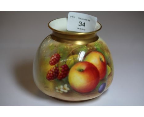 Royal Worcester fruit painted vase by Albert Shuck, signed, dated code for 1941, shape H158, good condition