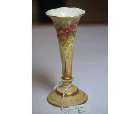 Royal Worcester 'Blush Ivory' trumpet shaped flower painted vase, date code for 1895, shape No. 1790, good condition, slight 