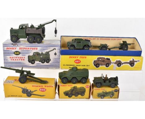 Five Boxed Military Dinky Toys, 661 Army Scammell recovery tractor, some re-painting, two inner packing pieces, 674 Austin Ch