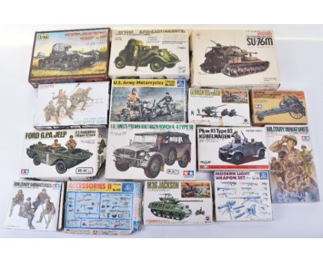 Quantity Of Plastic Military Construction Kits, including: Russian Self-propelled gun SU.76M, Soviet Armoured car, Poland Vic