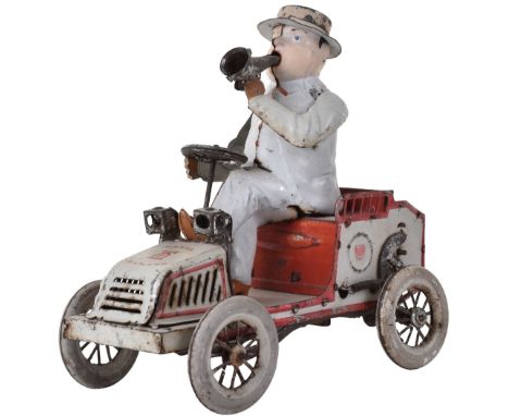 Lehmann Tinplate clockwork 490 ‘TUT TUT’ Automobile, cream motorcar with red lining, driver in white suit holding steering wh