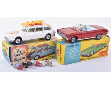 Two Boxed Corgi Toys, Corgi Toys 246 Chrysler Imperial, red body, light blue interior, cast wheel hubs, driver and passenger,