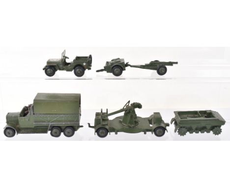 Dinky Toys 153a Military Jeep, early post war issue, military green, solid steering wheel,  smooth wheel hubs,151a 6-wheel co