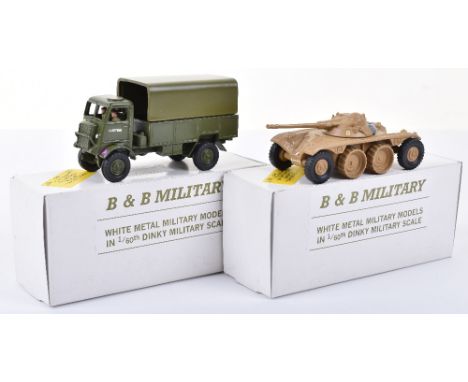 Two B&amp;B White Metal Military Models, No 57 Panhard E.B.R. Heavy 8 Wheel armoured car French army, desert finish and a Bed