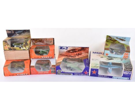 Seven Boxed 1941-45 Period Russian Diecast Model Aircraft, 1:72 Scale, 2 x N-153 Chaka Seagul Bi planes, N-16, Nn-2 Yak , Na-