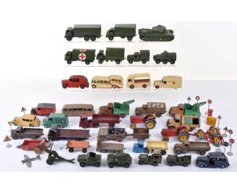 Quantity Of Play-worn Dinky Toys, including: 14a BEV, 25a wagon,25f Market Gardeners van,25g trailer,25h Streamline fire engi