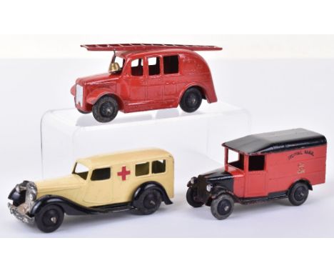 Three Original Dinky Toys,24a Ambulance, cream body, black chassis, smooth wheel hubs, open windows, 25h Streamline Fire Engi