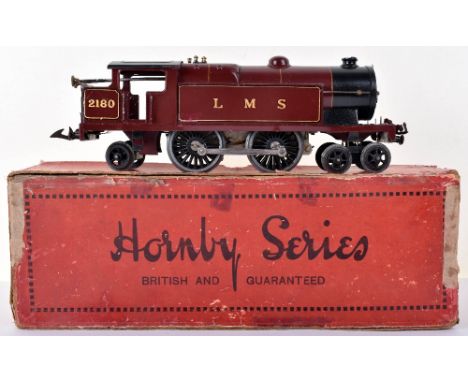 Boxed Hornby Series 0 gauge c/w No.2 4-4-2 LMS Special Tank locomotive, engine No.2180, maroon livery, generally good conditi