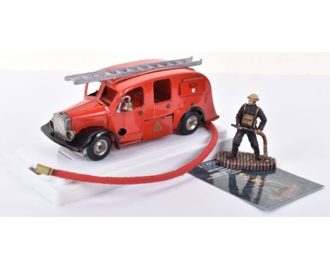 Triang Minic Tinplate Fire Engine, red body, with bell, replacement ladder, with working clockwork motor, plus a Corgi Nation