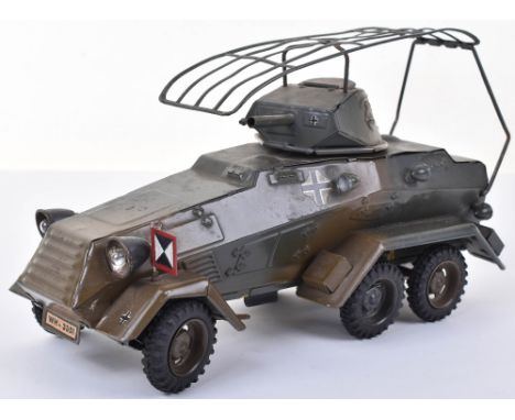 Scarce Lineol German Tinplate Armoured Radio Car “Panzersphwagen”  six wheels, with Linoel rubber tyres, radio antenna, camou