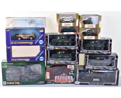 Quantity Of  Boxed Military Models, including: Gonio 1:24 scale VW-166 Schwimmwagen, VW Kubelwagen Tropic, 4 x Victoria Model