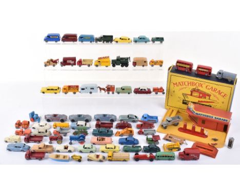 Matchbox Garage, Showroom &amp; Service Station for Matchbox Toys, yellow/red plastic building with original box, plus 63 unb