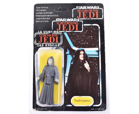Vintage Star Wars General Mills Tri-Logo The Emperor, 3 ¾ inches mint, sealed clear bubble, squashed and dented, Un-punched 7