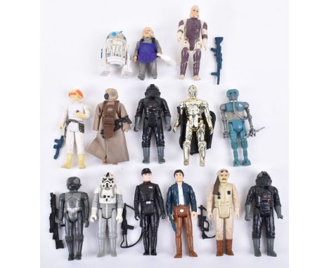 Fourteen Loose 1980’s 1st /2nd &amp; 3rd Wave Vintage Star Wars Figures, Dengar, with Imperial rifle, Han solo Bespin outfit,
