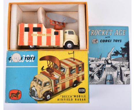 Corgi Major Toys 1106 “Decca” Mobile Airfield Radar, cream body, five orange stripes, flat spun wheels, in near mint original