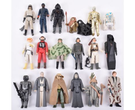 Eighteen Loose 1st /2nd &amp; 3rd Wave Vintage Star Wars Figures, Darth Vader standard lightsabre, AT-AT Commander, Luke Skyw