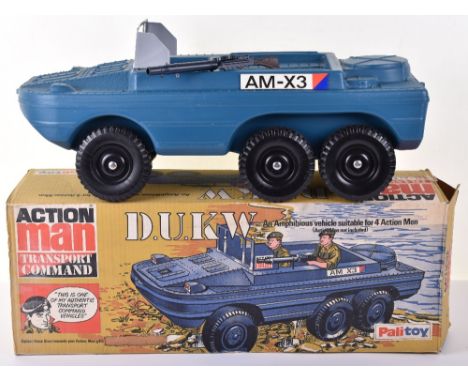 Palitoy Vintage Action Man  D.U.K.W Amphibious Vehicle, blue plastic body, six wheels, complete with detachable windscreen, L