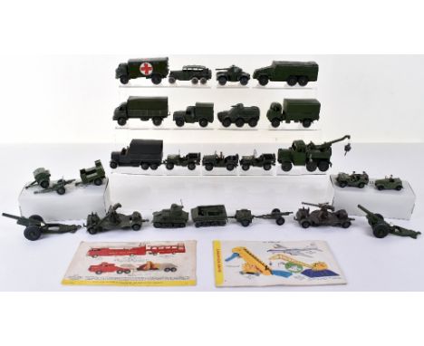 Collection of Military Dinky Toys vehicles, including 152a Light tank, 152b Reconnaissance car, 151b 6-wheel covered wagon, 1