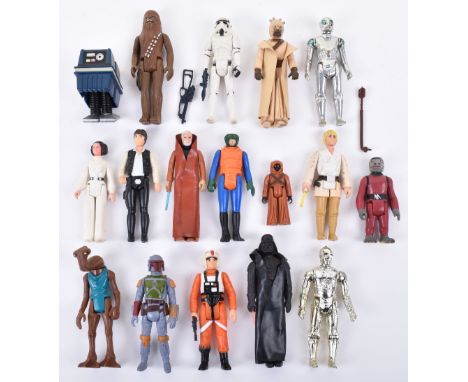 Seventeen Loose 1st &amp; 2nd Wave Vintage Star Wars Figures, Chewbacca with bowcaster, Luke Skywalker, blond hair, standard 