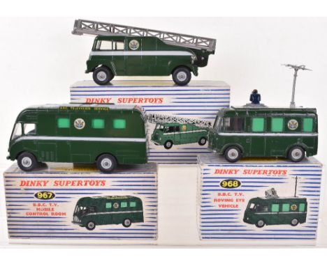 Three Boxed Dinky Toys B.B.C. T.V. Vehicles, 967 TV Mobile Control Room, in excellent original condition, 968 Roving Eye Vehi