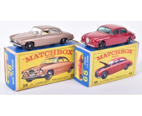 Two Boxed Matchbox Regular Wheel Jaguar Models, 28c Jaguar Mark Ten, pale metallic brown body/engine, black plastic wheels an