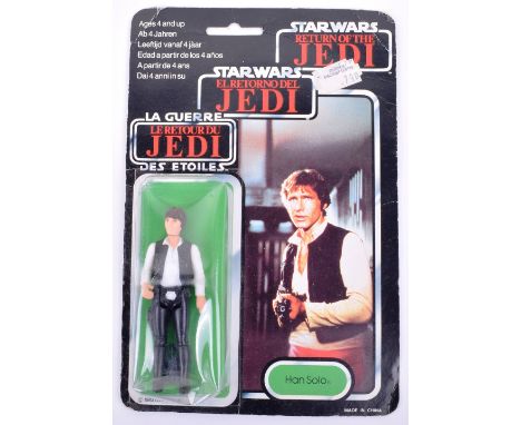 Scarce Palitoy General Mills Star Wars Return of the Jedi Tri Logo Han Solo Vintage Original Carded Figure, 3 ¾ inches mint, 