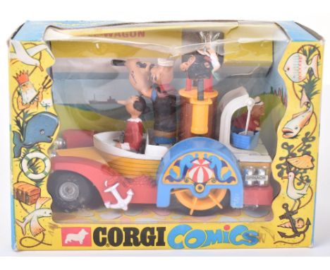 Corgi Toys&nbsp;802 Popeye Paddle-Wagon, yellow/white body, red wings, blue paddle covers, yellow rear wheels, moving figures