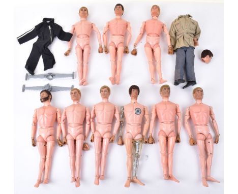 Quantity of Vintage Action Man Dolls/Uniforms, including, 9 x gripping hands, flocked hair dolls, Atomic Man, large quantity 