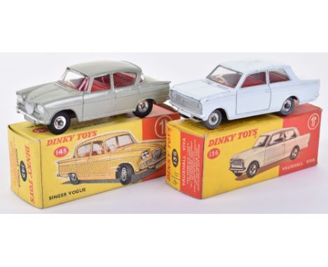 Two Boxed Dinky Toys, 136 Vauxhall Viva, white-grey body, red interior, spun hubs, in good original condition, some paint chi