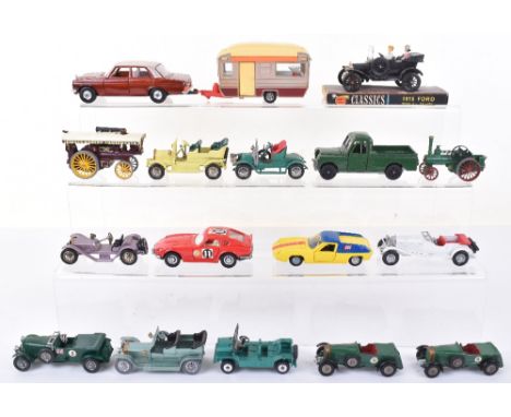 Unboxed Obsolete Diecast Models, including Dinky Toys Lotus Europa, Austin Mini Moke (missing canopy) Landrover (repainted), 