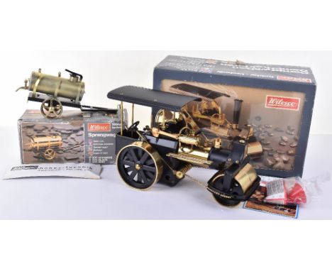 A Wilesco (West German) D366 Steam Roller Traction Engine ‘Old Smokey’ brass/black, in mint unfired condition, accessories/in