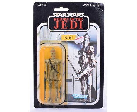 Kenner Star Wars Return of the Jedi IG-88 Vintage Original Carded Figure, 3 ¾ inches mint, sealed yellow bubble has squash to