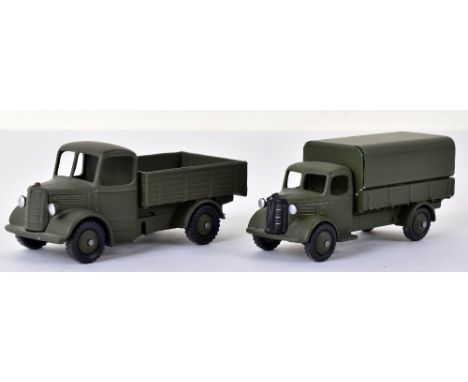 Dinky three repainted Military vehicles, painted in U.S.A export olive drab colours, Bedford Military truck, 341 Land Rover t