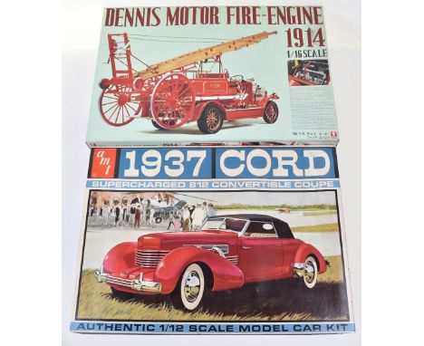 Two Construction Plastic Kits, Bandai 1914 Dennis Motor Fire Engine, 1:16 scale and AMT 1937 Cord supercharged 812 convertibl