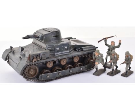 Tipp &amp; Co  Large Scale Tinplate Clockwork Panzer 100  Firing Tank, German grey camouflaged body, working clockwork mechan