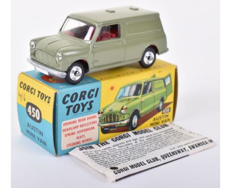 Corgi Toys 450 Austin Mini Van, green body, red interior, spun wheel hubs, green grille, in near mint original condition, wit